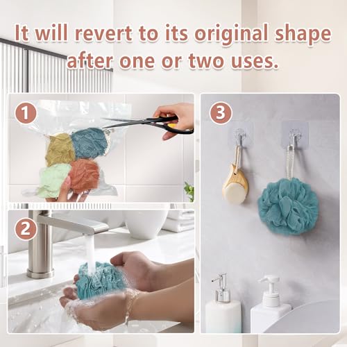 Rnoafmu Shower Loofah Bath Sponge, 60G Loofah Exfoliating Body Scrubber, 4 Color Mesh Shower Pouf Balls for Body Wash (Yellow Red Green Blue) - color: Yellow Red Green Blue