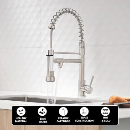AIMADI Kitchen Faucet with Pull Down Sprayer,Commercial Stainless Steel Pull Down Sprayer Kitchen Faucet Single Hole Single Handle RV Laundry Outdoor Kitchen Sink Faucets - color: Brushed Nickel-1, style: Contemporary