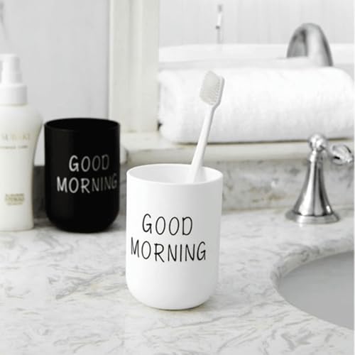 Simple wash Cup Home Cup Bathroom Brush Teeth Gargle Printing Frosted Texture Water Cup Home use (Black & White)