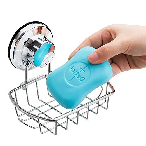SANNO Suction Soap Dish,Soap Holder with Hooks, Soap Dish Saver Tray Bar Soap Sponge Holder for Shower Bathroom, Tub and Kitchen Sink - color: Stainless Steel