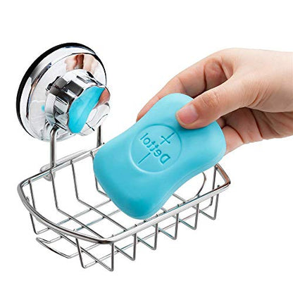 SANNO Suction Soap Dish,Soap Holder with Hooks, Soap Dish Saver Tray Bar Soap Sponge Holder for Shower Bathroom, Tub and Kitchen Sink - color: Stainless Steel