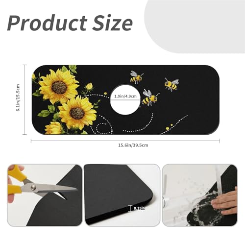 Kitchen Sink Splash Guard，sunflowers-and bees- Faucet Mat Sink Gadgets-Super Absorbent Fast Drying Mat Drip Catcher for Kitchen, Bathroom,Sink Mat, Dish Drying Mat, Bathroom(15" X 5.5" ) - color: sunflowers-and bees-