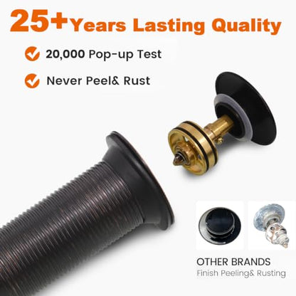Bathroom Sink Drain Without Overflow, Oil Rubbed Bronze Bathroom Sink Stopper for Vanity Vessel Sink, Rapid Draining Stainless Steel Pop Up Drain with Hair Catcher Anti-Clog Strainer - color: Oil Rubbed Bronze