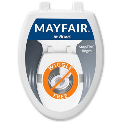 Mayfair Collins Slow Close Toilet Seat, Durable Plastic Seat with Extra Stability Bumpers and Secure Hinges, Made in USA, Elongated, White - size: Elongated