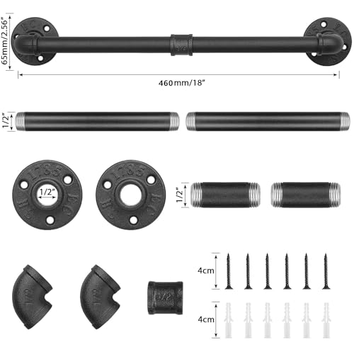 Industrial Pipe Towel Rack Towel Bar, Heavy Duty Wall Mounted Rustic Farmhouse Bath Towel Holder for Bathroom (Black, 18 Inch) - color: Black, size: 18 inch