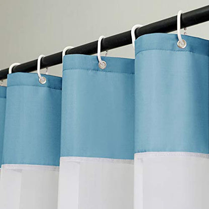 UFRIDAY Light Blue Hotel Spa Style Fabric Shower Curtain with Mesh Window, 72-Inch by 78-Inch - color: Light Blue, size: 72"W x 78"L (Pack of 1)