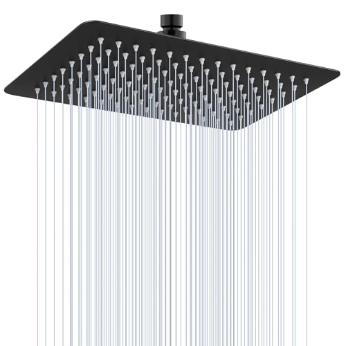 12x8 Inch Rectangle Rain Shower Head Black, All Metal Stainless Steel 304, Full Body Rainfall Shower with 112 Silicone Nozzles, Ceiling Rain Showerheads - color: B-Matte Black, size: 12 x 8 Inch Rectangle