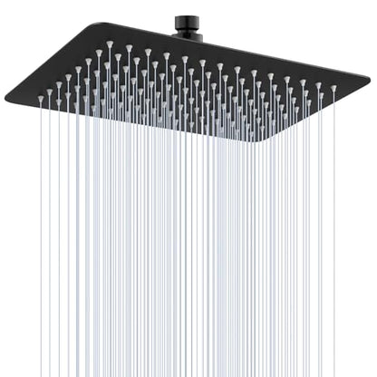 12x8 Inch Rectangle Rain Shower Head Black, All Metal Stainless Steel 304, Full Body Rainfall Shower with 112 Silicone Nozzles, Ceiling Rain Showerheads - color: B-Matte Black, size: 12 x 8 Inch Rectangle