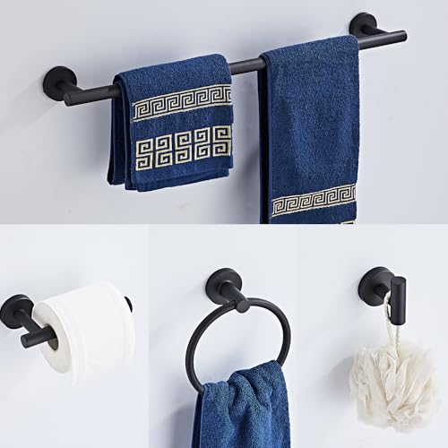 Matte Black Bathroom Hardware Set 5 Piece with Towel Racks for Bathroom, SUS304 Stainless Steel Bath Towel Bar Set, 24 Inch Wall Mounted Accessories Kit… - color: Matte Black