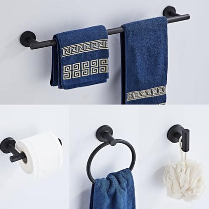 Matte Black Bathroom Hardware Set 5 Piece with Towel Racks for Bathroom, SUS304 Stainless Steel Bath Towel Bar Set, 24 Inch Wall Mounted Accessories Kit… - color: Matte Black