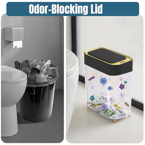 LALASTAR 2-Pack Bathroom Trash Can with Lid, Slim Motion Sensor Trash Can, Small Automatic Garbage Can Touchless, Waterproof Trash Bin for Bedroom, Office, Living Room, 2.3 Gal, Black with Gold Trim - color: Black+Gold Trim