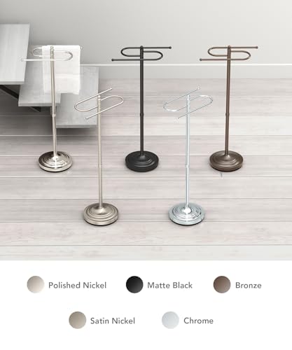 Gatco 1505PN, Modern Round Base Floor Standing S Style Towel Holder, Polished Nickel / 38" H Freestanding Hand Bath Towel Stand for Bathroom - color: Polished Nickel