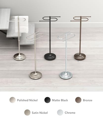 Gatco 1505PN, Modern Round Base Floor Standing S Style Towel Holder, Polished Nickel / 38" H Freestanding Hand Bath Towel Stand for Bathroom - color: Polished Nickel