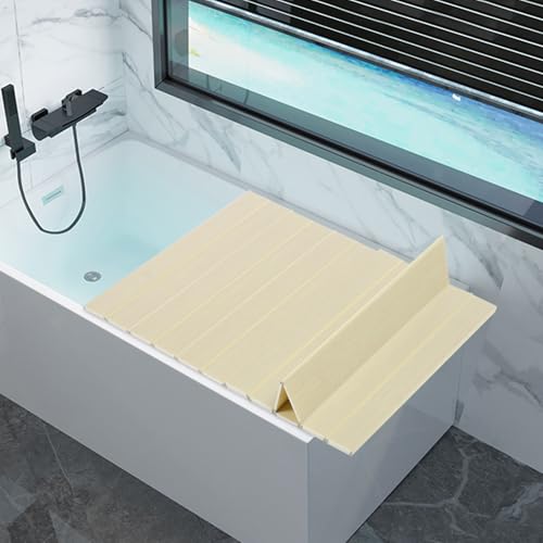 71x31.5in Bathtub Tray, Foldable Bathtub Cover Bath Insulation Cover, PVC Dustproof Shutter Bath Lid Cover Fit Most Tubs, Can Hold Wine Glass, Books, Tablets, Cellphones,Wood Grain - color: Wood Grain, size: 71x31.5in
