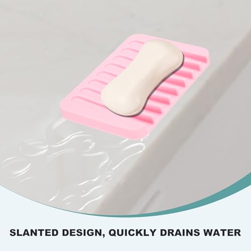 uxcell 2 Pcs Self Draining Silicone Soap Dishes, Soap Tray with Drainage for Bathroom Shower Kitchen Sink, 4.5" x 3.1" x 0.4", Light Pink - color: Light Pink