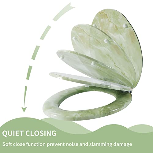 Angel Shield Marble Toilet Seat Durable Molded Wood with Quiet Close, Easy Clean, Quick-Release Hinges Round Toilet Seat (Round, Green Marble) - color: Green Marble-Round, size: Round-16.5“