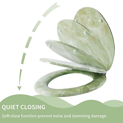 Angel Shield Marble Toilet Seat Durable Molded Wood with Quiet Close, Easy Clean, Quick-Release Hinges Round Toilet Seat (Round, Green Marble) - color: Green Marble-Round, size: Round-16.5“