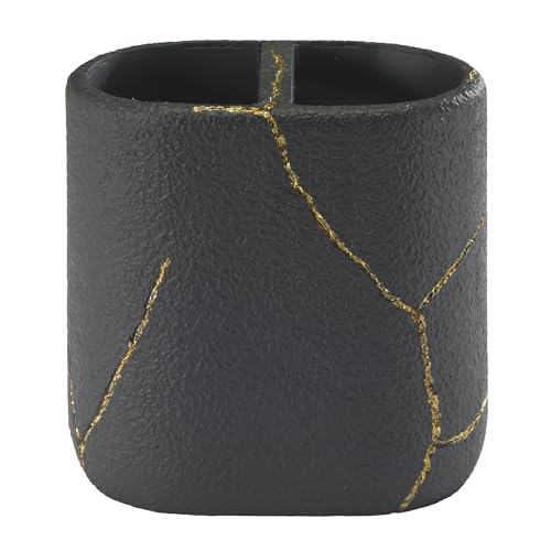 Nicole Miller - Toothbrush Holder, Resin Countertop Accessories, Dorm Room Essentials (Sydney Collection, Black/Gold) - size: Toothbrush Holder