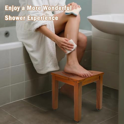 Teak Shower Bench for Shaving Legs & Washing Feet, 12" Shower Foot Rest, Solid Teak Corner Shower Stool Waterproof for Inside Shower, Seat for Bathroom Use