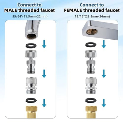 Hibbent Faucet Adapter Kit, Swivel Adapter to Connect Garden Hose - Multi-Thread Solid Brass Quick Connector Garden Hose Fitting 3/4 Inch - Chrome - color: Chrome, style: Swivel Garden Hose Adapter with Quick Connector