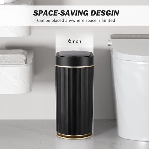 ELPHECO Black Bathroom Trash Can with Lid 2 Gallon Sensor Trash Bin, Automatic Narrow Garbage Can, Waterproof Smart Trash Can, Slim Motion Sensor Waste Bins for Bathroom, Living Room, Office | Automatic Garbage Can, IPX5 Waterproof Plastic Wastebasket, Sl