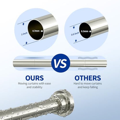Mcrbeay Shower Curtain Rod, 1" Diameter Heavy Duty Tension Shower Rod, Non Slip Adjustable 28-74 inch No Drill Shower Curtain Rods Spring Tension For Bathroom, Shower Stall, No Rust, Brushed Nickel - color: Brushed Nickel, size: 28-74 Inches