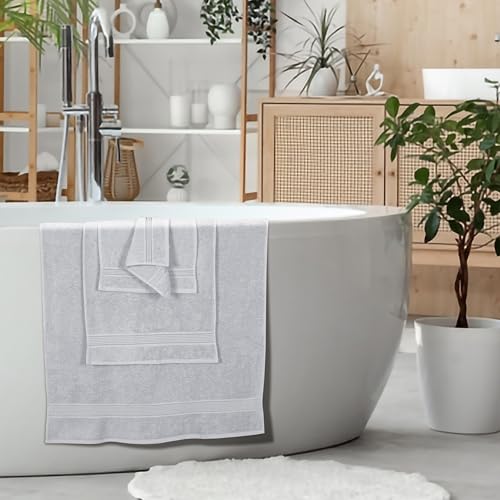 Ultra Soft 6 Pack Cotton Towel Set, Contains 2 Bath Towels 28x55 inch, 2 Hand Towels 16x24 inch & 2 Wash Coths 12x12 inch, Ideal for Everyday use, Compact & Lightweight - Light Grey - color: Light Grey