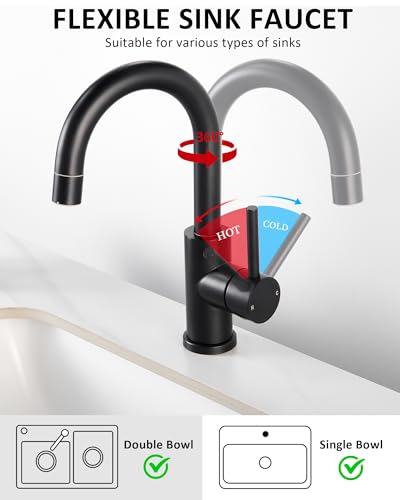 Tohlar Black Bathroom Faucet with 2 Mode Sprayer | Single Hole Bar Sink Faucet, 360° Swivel, with Pop Up Drain, for Vanity RV Laundry - color: Matte Black