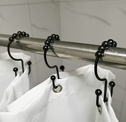 Double Glide Roller Shower Curtain Hooks Rings, Black | 1Rust Proof Stainless Steel, Curtain Hooks Rings for Bathroom Shower Rods Curtains and Liners, Easy Glide Rollers - color: Black