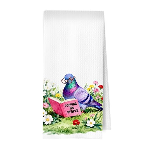Funny Pigeon Hand Towels - Pigeon Gifts Decorative Waffle Hand Towels for Bathroom, Funny Bird Floral Washroom Decor, Pooping on People,16×24 Inches - color: Towel- 15