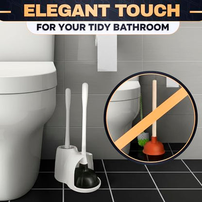 2 in 1 Toilet Plunger and Brush Set White, 9.3×6.3×15.2 in | Toilet Brush and Plunger Set White with Stiff Bristles, Strong Vacuum Suction and Holder, Easy to Place and Simple to Store - color: White With Plunger