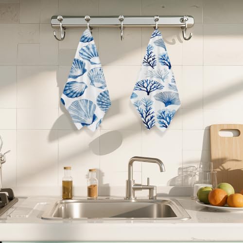 2 Pcs Coastal Beach Waffle Kitchen Towel Soft Absorbent Hand Tea Towels - color: Multi 1571