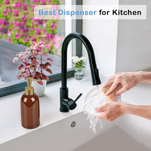 Natheeph 14OZ Ceramic Soap Dispenser Can Fill Liquid for Bathroom, Kitchen | Refillable Hand Soap Dish Soap,Detergent for Kitchen, Bathroom, Soap Pump Dispenser Bottle, Ceramic (Amber) - color: Brown