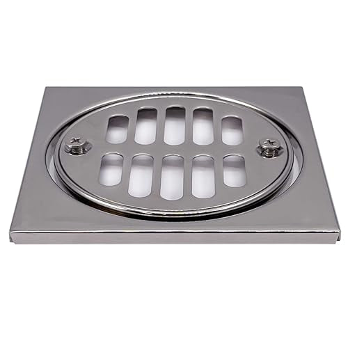 Westbrass R313-26 Square Brass Shower Tile with Round Strainer Grid Drain Cover and Crown Ring, Polished Chrome - color: Polished Chrome, size: 1-Pack
