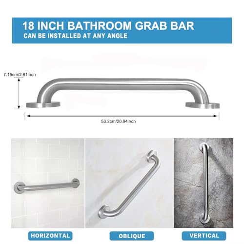 Stainless Steel Bathroom Safety Shower Grab Bar, Anti Slip Bathtubs Grab Bars,Toilet Assist Saft Handle Handrail ADA Compliant 500lbs for Handicap Elderly Senior (Brushed, 18 inches) - size: 18 inches