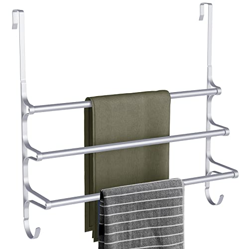 CANYAVE Over The Door Towel Rack, Over Door Towel Rack for Bathroom Door, Triple Towel Storage Holder with Hooks (Silver Gray, 20.15" L) - color: Silver Gray, size: 20.27"L