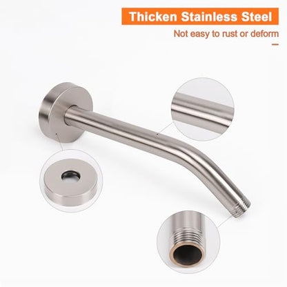Shower Arm with Flange and Teflon Tape, Wall Mounted Shower Pipe 304 Stainless Steel Extension Arm for Fixed Shower Head & Handheld (8 Inch, Brushed Nickel) - color: Brushed Nickel, style: 8 Inch