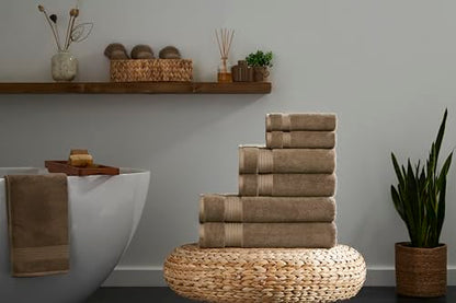 Ozdilek 6-Piece Bath Towel Set, 2 Bath, 2 Hand, 2 Wash, 100% Cotton Turkish Towels, 2 Bath Towels (30x60/550 GSM), 2 Hand Towels (16x30/575 GSM), 2 Washcloths (13x13/600 GSM) (Light Brown) - color: Light Brown