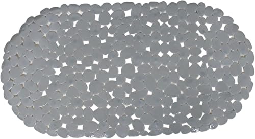 Dependable Industries Inc. Essentials Nonslip PVC Pebble Style Bathmat Shower Bathtub with Suction Cups 27" x 15" Textured for Secure Footing Oval (Gray) - color: Gray