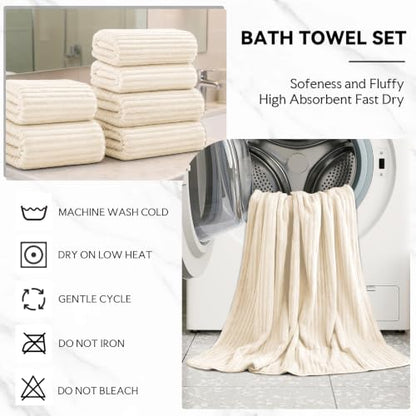 Extra Large Bath Towel Set 10 Piece, XL Bath Towels 35"x67" Oversized Bath Sheets, 280 GSM Microfiber Quick Dry Absorbent Towels, 5 Bath Sheets & 5 Hand Towels (Cream) - color: Cream, size: Bath towel 35" x 67"+hand towel 30"x13"