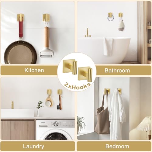 TURS 5-Pieces Brushed Gold Bathroom Hardware Set 23.6 Inch SUS304 Stainless Steel Towel Bar Set Wall Mounted Square Toilet Paper Holder with Shelf - color: Brushed Gold, size: 5-Pieces Set