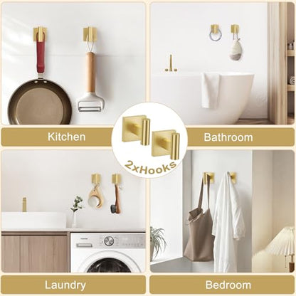 TURS 5-Pieces Brushed Gold Bathroom Hardware Set 23.6 Inch SUS304 Stainless Steel Towel Bar Set Wall Mounted Square Toilet Paper Holder with Shelf - color: Brushed Gold, size: 5-Pieces Set