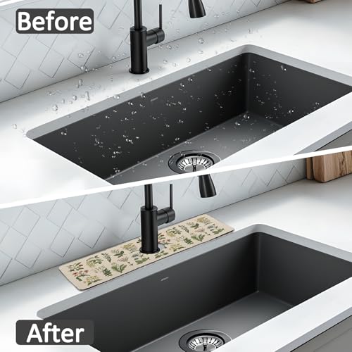 15" X 5.5" Kitchen Sink Splash Guard Faucet Mat Floral Super Absorbent Fast Drying Faucet Guard & Draining Mat Sink Splash Guard Behind Faucet for Kitchen, Bathroom - size: 15" x 15"