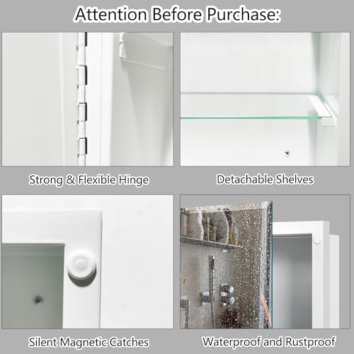 Bathroom Medicine Cabinet with 22x30 in Rectangular Beveled Frameless Mirror,Wall Mounted Mirror Cabinet for Bathroom Toilet Kitchen,Recess or Surface Mount,Already Assembly - size: FMG-CM7005-2230