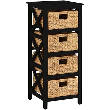 4 Tier X-Side End Storage Cabinet, Black | 4 Wicker Baskets, End Table, Side Table - color: Black, size: 14"D x 14"W x 32.1"H (4 Drawers)