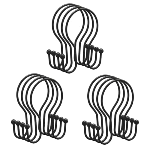 12Pcs Stainless Shower Curtain Hooks,Sturdy Metal Shower Curtain Rings,Glide Roller Double Shower Hooks,Rust Proof Anti-Drop Curtain Hooks,Smooth Sliding Rings for Bathroom Shower Rods Curtains,Black