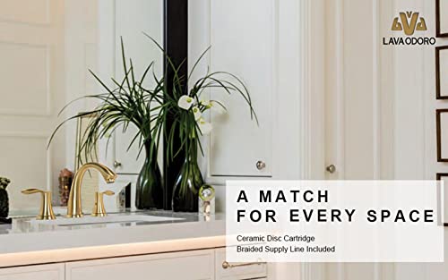 Valenvoir Gold Bathroom Faucet for Sink 3 Hole, BF405-SG | Brushed Gold 8 inch Widespread Bathroom Faucet 2 Handle Bathroom Sink Faucet for Vanity with Drain Assembly Supply line - color: Brushed Gold