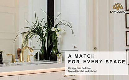 Valenvoir Gold Bathroom Faucet for Sink 3 Hole, BF405-SG | Brushed Gold 8 inch Widespread Bathroom Faucet 2 Handle Bathroom Sink Faucet for Vanity with Drain Assembly Supply line - color: Brushed Gold