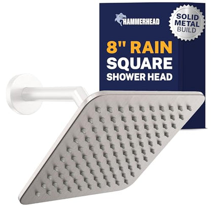 HammerHead Showers Solid Metal 8 Inch Square Rainfall Shower Head, High Flow Shower Head Optimized for Pressure, Brushed Nickel, 2.5 GPM - color: Brushed Nickel