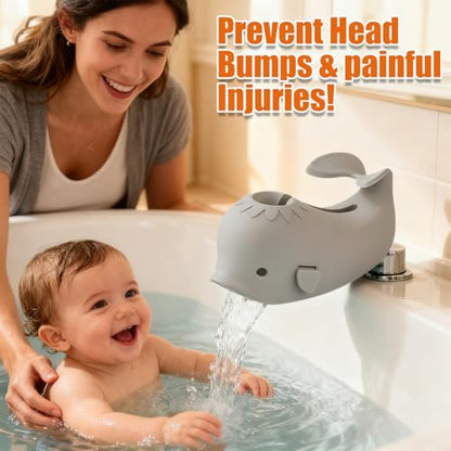 Skyroku Toddler Faucet Extender & Blue Bathtub Spout Cover, Sink Extender with Temperature Sensor for Bathroom Sinks, Kitchen, Bathtubs, Bundle and Save! (BrownGrey) - color: BrownGrey